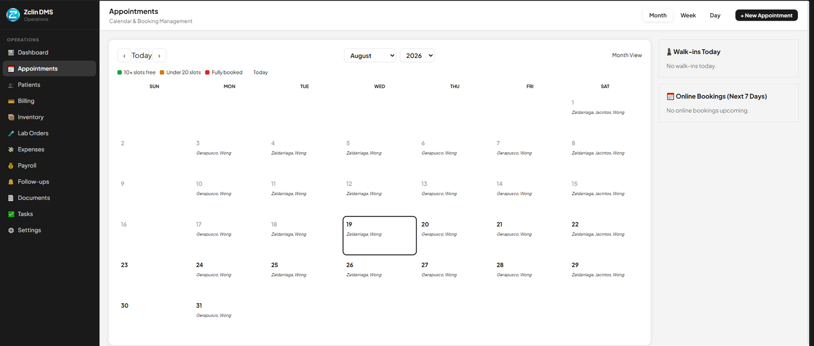 ZclinHealth appointment calendar