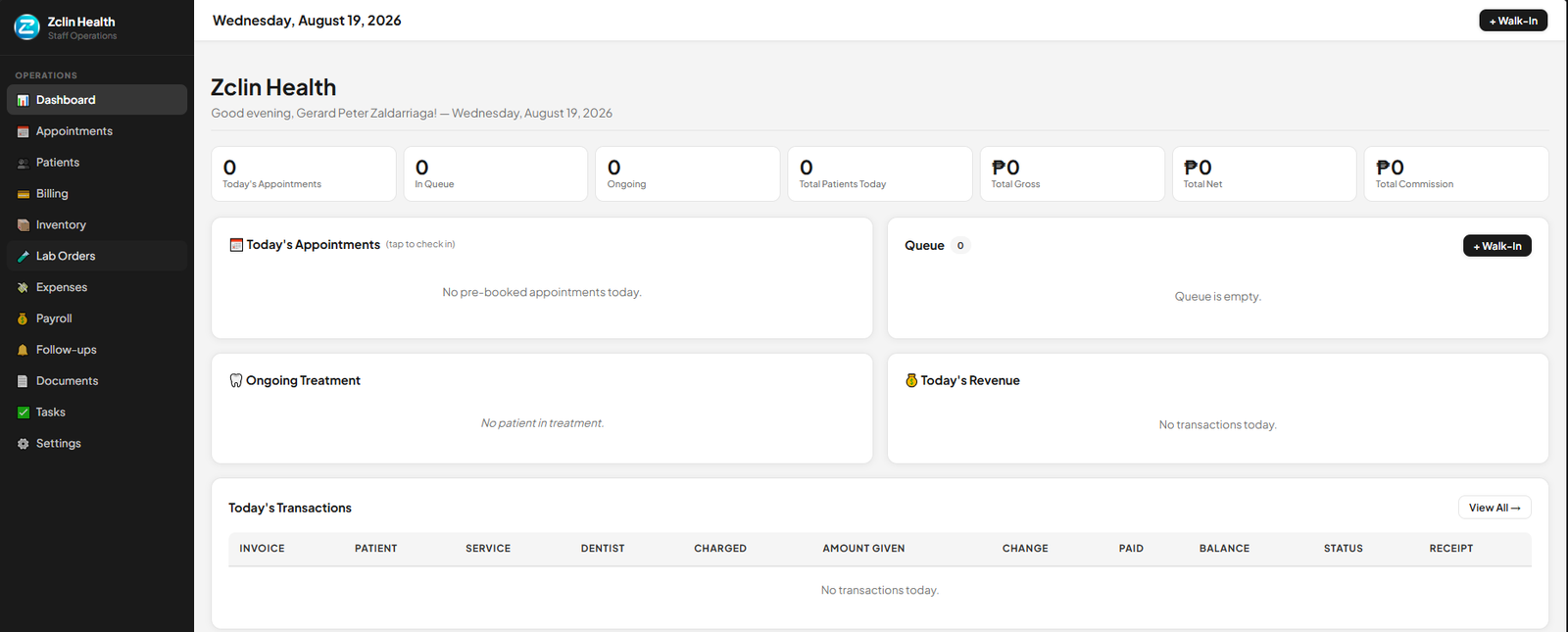 ZclinHealth staff operations dashboard